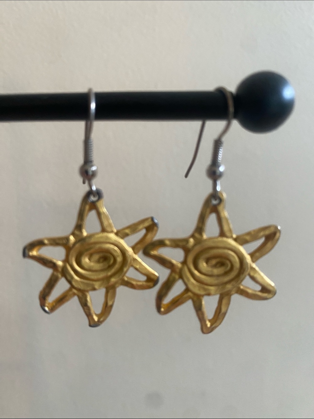 Gold Tone Sunburst Dangle Earrings